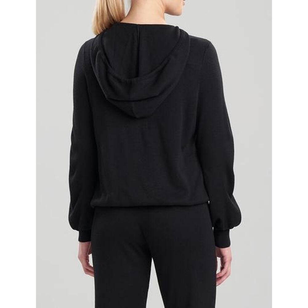 Josie Natori Womens Retreat Pullover Hoodie Sz XS Black Solid Stretch Knit NWT - Picture 3 of 5